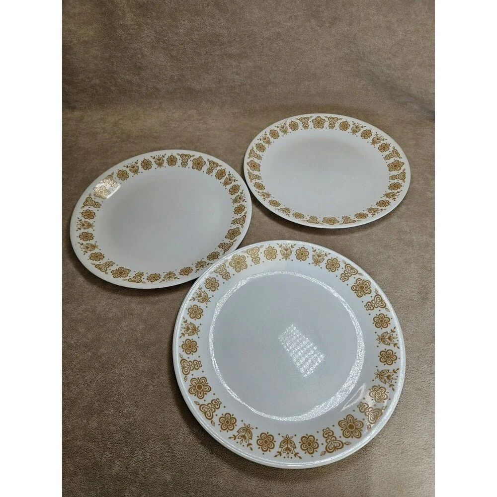 Set of 3 Vintage Butterfly Gold Corelle Dinner Plates 10.25